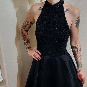 Vintage Roberta High Mock Neck Backless Sparkle Tulle Skirt Dress, Size 9/10